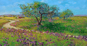 Tuscany painting by Gino Masini "ris field landscape" original artwork Italy Toscana countryside