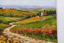 Load image into Gallery viewer, Tuscany painting by Gino Masini &quot;Country path with sunflowers&quot; landscape original artwork Italy Toscana
