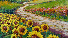 Load image into Gallery viewer, Tuscany painting by Gino Masini &quot;Country path with sunflowers&quot; landscape original artwork Italy Toscana
