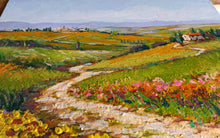 Load image into Gallery viewer, Tuscany painting by Gino Masini &quot;Country path with sunflowers&quot; landscape original artwork Italy Toscana
