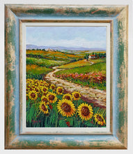 Load image into Gallery viewer, Tuscany painting by Gino Masini &quot;Country path with sunflowers&quot; landscape original artwork Italy Toscana
