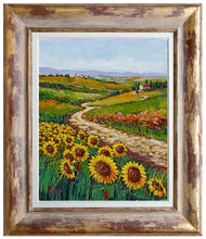 Load image into Gallery viewer, Tuscany painting by Gino Masini &quot;Country path with sunflowers&quot; landscape original artwork Italy Toscana
