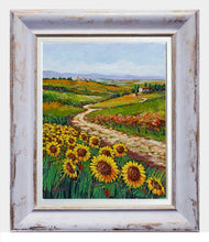 Load image into Gallery viewer, Tuscany painting by Gino Masini &quot;Country path with sunflowers&quot; landscape original artwork Italy Toscana
