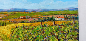 Tuscany painting by Gino Masini "Road between the vineyard" landscape original artwork Italy Toscana