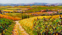 Load image into Gallery viewer, Tuscany painting by Gino Masini &quot;Road between the vineyard&quot; landscape original artwork Italy Toscana
