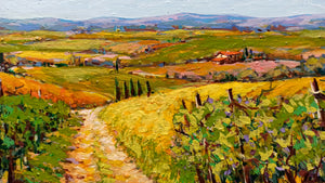 Tuscany painting by Gino Masini "Road between the vineyard" landscape original artwork Italy Toscana