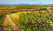 Load image into Gallery viewer, Tuscany painting by Gino Masini &quot;Road between the vineyard&quot; landscape original artwork Italy Toscana
