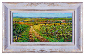 Tuscany painting by Gino Masini "Road between the vineyard" landscape original artwork Italy Toscana