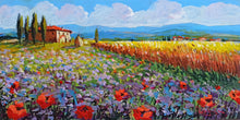 Load image into Gallery viewer, Tuscany painting by Gino Masini &quot;Wheat field &amp; flowers&quot; original artwork Italy Toscana
