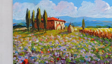 Load image into Gallery viewer, Tuscany painting by Gino Masini &quot;Wheat field &amp; flowers&quot; original artwork Italy Toscana
