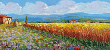 Load image into Gallery viewer, Tuscany painting by Gino Masini &quot;Wheat field &amp; flowers&quot; original artwork Italy Toscana
