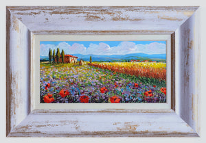 Tuscany painting by Gino Masini "Wheat field & flowers" original artwork Italy Toscana