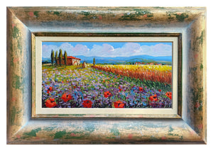 Tuscany painting by Gino Masini "Wheat field & flowers" original artwork Italy Toscana