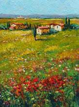 Load image into Gallery viewer, Tuscany painting by Gino Masini &quot;Spring countryside&quot; original artwork Italy Toscana landscape
