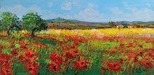 Load image into Gallery viewer, Tuscany painting by Gino Masini &quot;Field of poppies&quot; landscape original Italian painter Toscana
