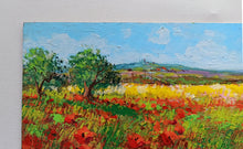 Load image into Gallery viewer, Tuscany painting by Gino Masini &quot;Field of poppies&quot; landscape original Italian painter Toscana
