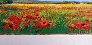 Tuscany painting by Gino Masini "Field of poppies" landscape original Italian painter Toscana