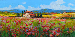 Tuscany painting by Gino Masini "Flowery landscape" original artwork Italy Toscana