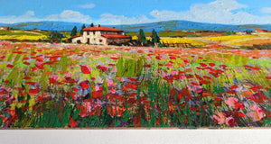 Tuscany painting by Gino Masini "Flowery landscape" original artwork Italy Toscana