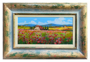 Tuscany painting by Gino Masini "Flowery landscape" original artwork Italy Toscana