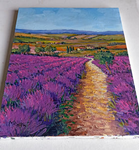 Tuscany painting by Gino Masini "The lavender road" original artwork Italy Toscana landscape