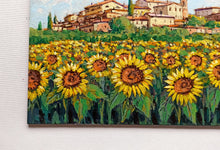 Load image into Gallery viewer, Tuscany painting by Gino Masini &quot;Village with sunflowers&quot; original artwork Italy Toscana landscape
