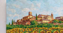 Load image into Gallery viewer, Tuscany painting by Gino Masini &quot;Village with sunflowers&quot; original artwork Italy Toscana landscape
