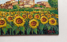 Load image into Gallery viewer, Tuscany painting by Gino Masini &quot;Village with sunflowers&quot; original artwork Italy Toscana landscape
