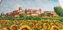 Load image into Gallery viewer, Tuscany painting by Gino Masini &quot;Village with sunflowers&quot; original artwork Italy Toscana landscape
