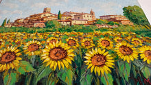 Load image into Gallery viewer, Tuscany painting by Gino Masini &quot;Village with sunflowers&quot; original artwork Italy Toscana landscape
