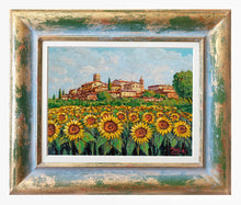 Load image into Gallery viewer, Tuscany painting by Gino Masini &quot;Village with sunflowers&quot; original artwork Italy Toscana landscape
