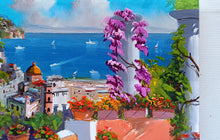 Load image into Gallery viewer, Positano painting, by Silvio Valli painter &quot;Flowering on the coast&quot;,Italian painting,Amalfitan Coast
