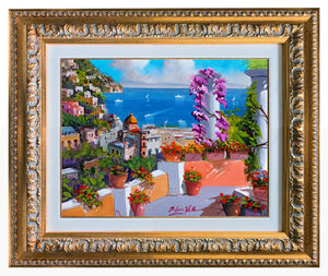 Positano painting, by Silvio Valli painter "Flowering on the coast",Italian painting,Amalfitan Coast