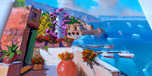 Load image into Gallery viewer, Amalfi painting, by Italian painter Silvio Valli &quot;Flowered house on the sea&quot; ,Italian painting,Amalfitan Coast
