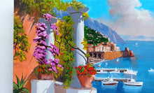 Load image into Gallery viewer, Amalfi painting, by Silvio Valli painter &quot;Seaside with flowers&quot;,Italian painting,Amalfitan Coast
