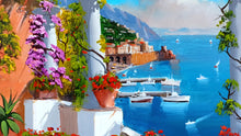 Load image into Gallery viewer, Amalfi painting, by Silvio Valli painter &quot;Seaside with flowers&quot;,Italian painting,Amalfitan Coast
