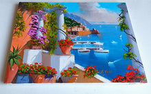 Load image into Gallery viewer, Amalfi painting, by Silvio Valli painter &quot;Seaside with flowers&quot;,Italian painting,Amalfitan Coast
