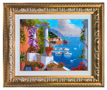 Load image into Gallery viewer, Amalfi painting, by Silvio Valli painter &quot;Seaside with flowers&quot;,Italian painting,Amalfitan Coast
