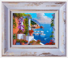 Load image into Gallery viewer, Amalfi painting, by Silvio Valli painter &quot;Seaside with flowers&quot;,Italian painting,Amalfitan Coast
