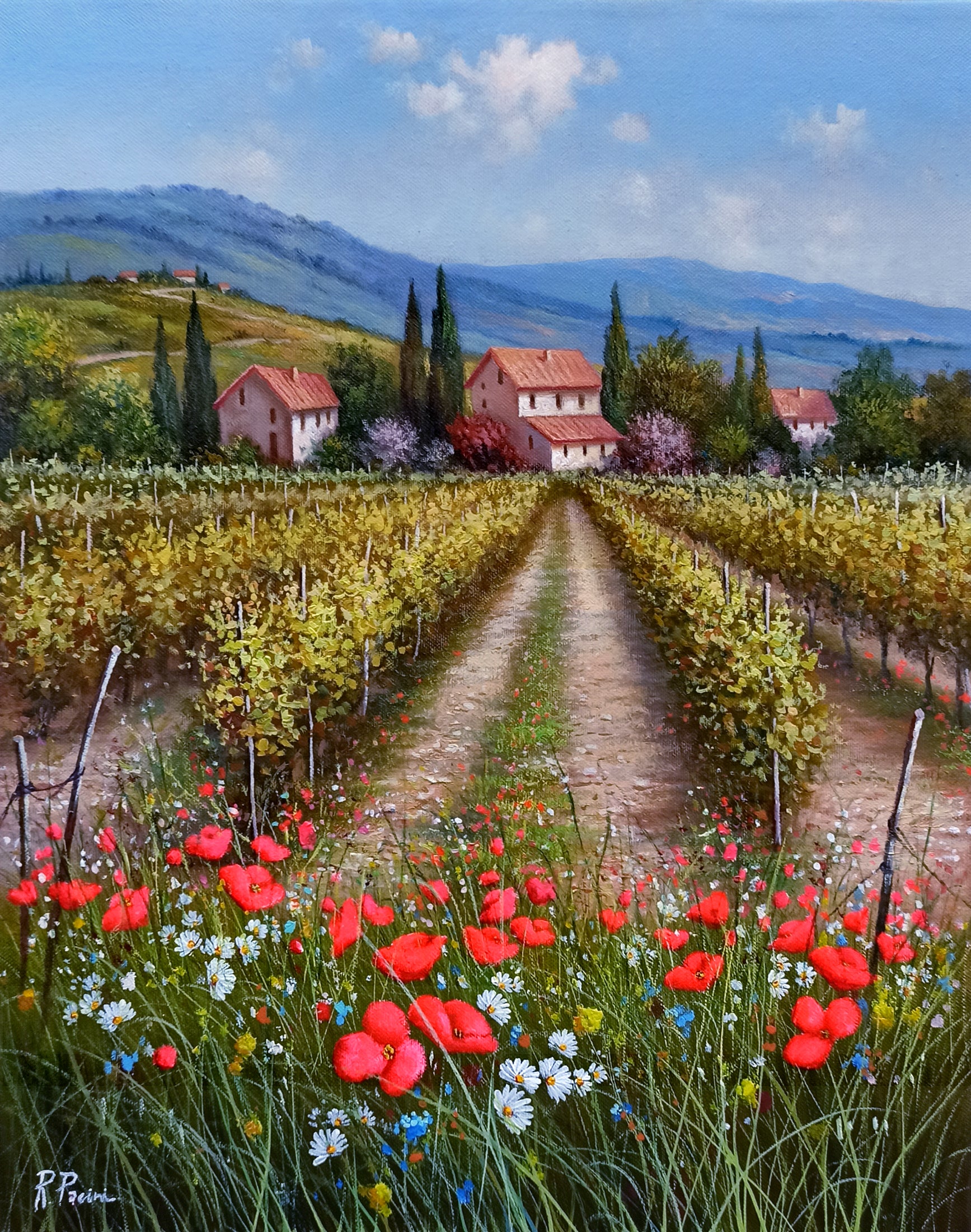 Tuscany painting, landscape by Raimondo Pacini, 