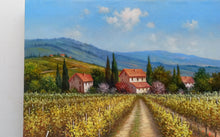 Load image into Gallery viewer, Tuscany painting, landscape by Raimondo Pacini, &quot;Field of flowers under vineyard&quot; Toscana painting,countryside
