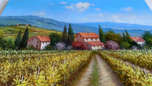 Load image into Gallery viewer, Tuscany painting, landscape by Raimondo Pacini, &quot;Field of flowers under vineyard&quot; Toscana painting,countryside
