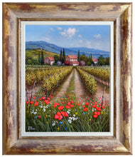 Load image into Gallery viewer, Tuscany painting, landscape by Raimondo Pacini, &quot;Field of flowers under vineyard&quot; Toscana painting,countryside
