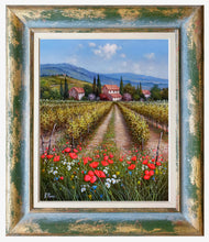 Load image into Gallery viewer, Tuscany painting, landscape by Raimondo Pacini, &quot;Field of flowers under vineyard&quot; Toscana painting,countryside
