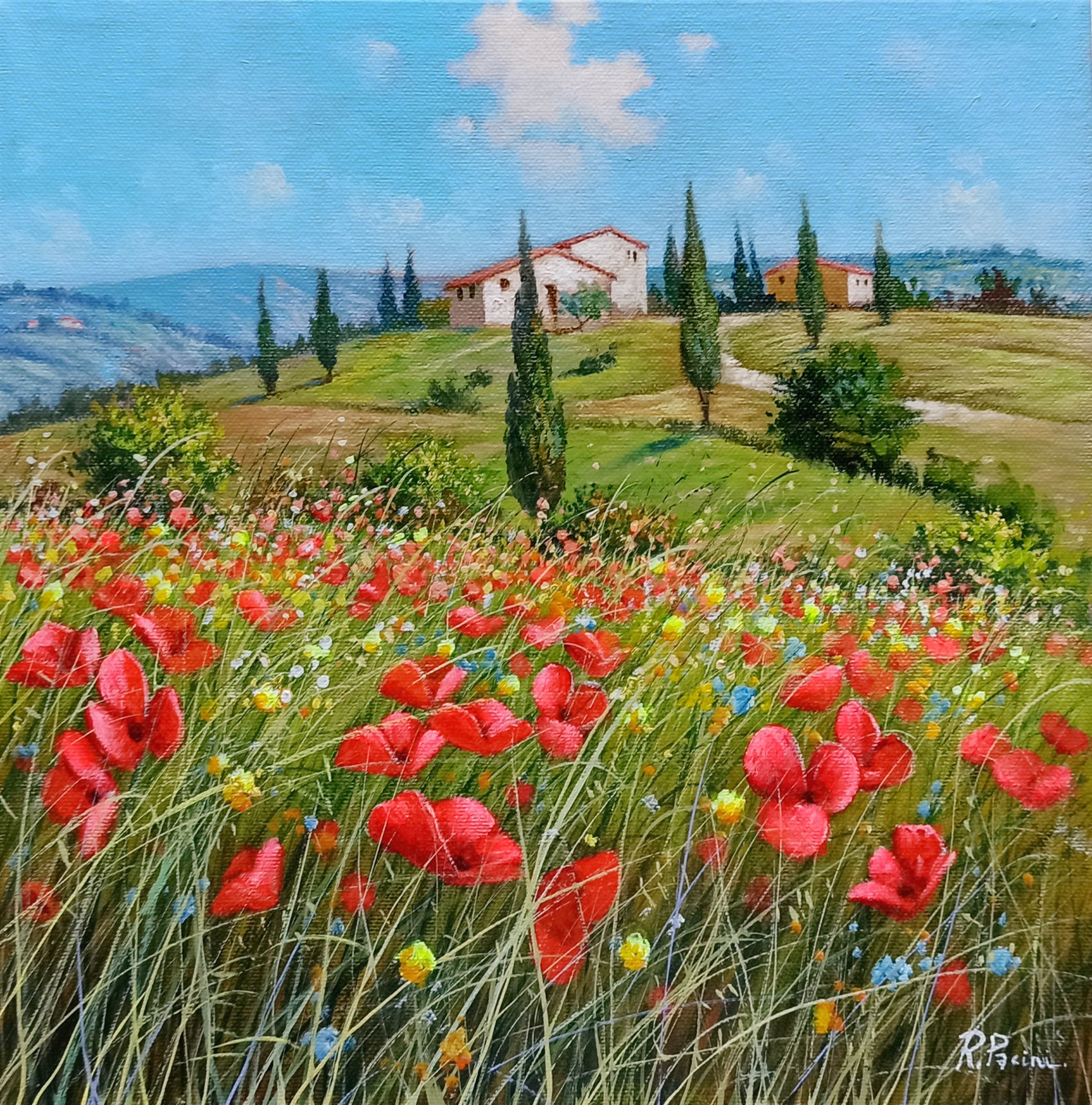 Tuscany painting landscape by Raimondo Pacini 