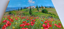 Load image into Gallery viewer, Tuscany painting landscape by Raimondo Pacini &quot;Hill with flowers field&quot; Toscana artwork impressionist oil canvas
