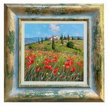 Load image into Gallery viewer, Tuscany painting landscape by Raimondo Pacini &quot;Hill with flowers field&quot; Toscana artwork impressionist oil canvas
