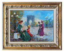 Load image into Gallery viewer, France painting Belle Epoque by Antonio Pecorelli &quot;At the Arc de Triomphe Paris&quot; French old figures original oil
