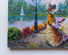 Load image into Gallery viewer, France painting Belle Epoque by Antonio Pecorelli &quot;Ladies to the pond&quot; French old figures original oil
