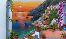 Load image into Gallery viewer, Positano painting, by Silvio Valli painter &quot;Sunset on Positano&quot;,Italian painting,Amalfitan Coast
